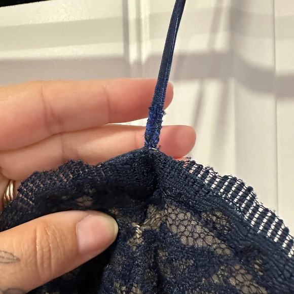 Vintage Rickie Freeman for T.J.Nites | nude lined navy lace mini dress | Size: 8 - Picture 8 of 11